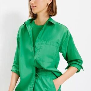 💚🍋‍🟩 NEW Loft Poplin Everyday Oversized Pocket Shirt, Juicy Lime Size M